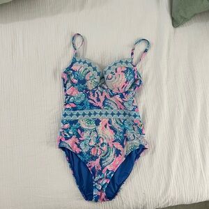 Lilly Pulitzer Womens Size 10 One-Piece Swimsuit - Blue and Pink